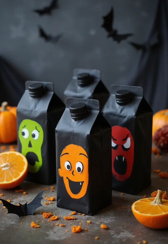30+ Halloween Juice Box Ideas That Are Spooky Fun for Kids - 22. Scary Face Juice Boxes