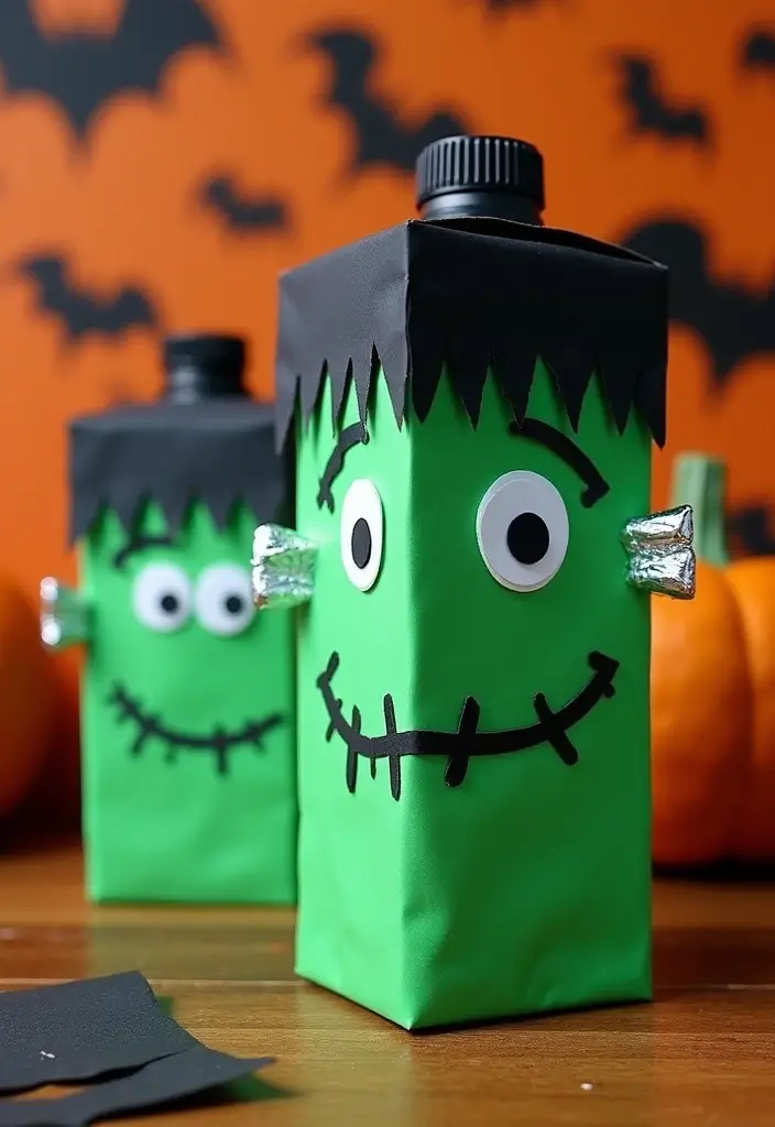 30+ Halloween Juice Box Ideas That Are Spooky Fun for Kids - 7. Frankenstein Juice Boxes