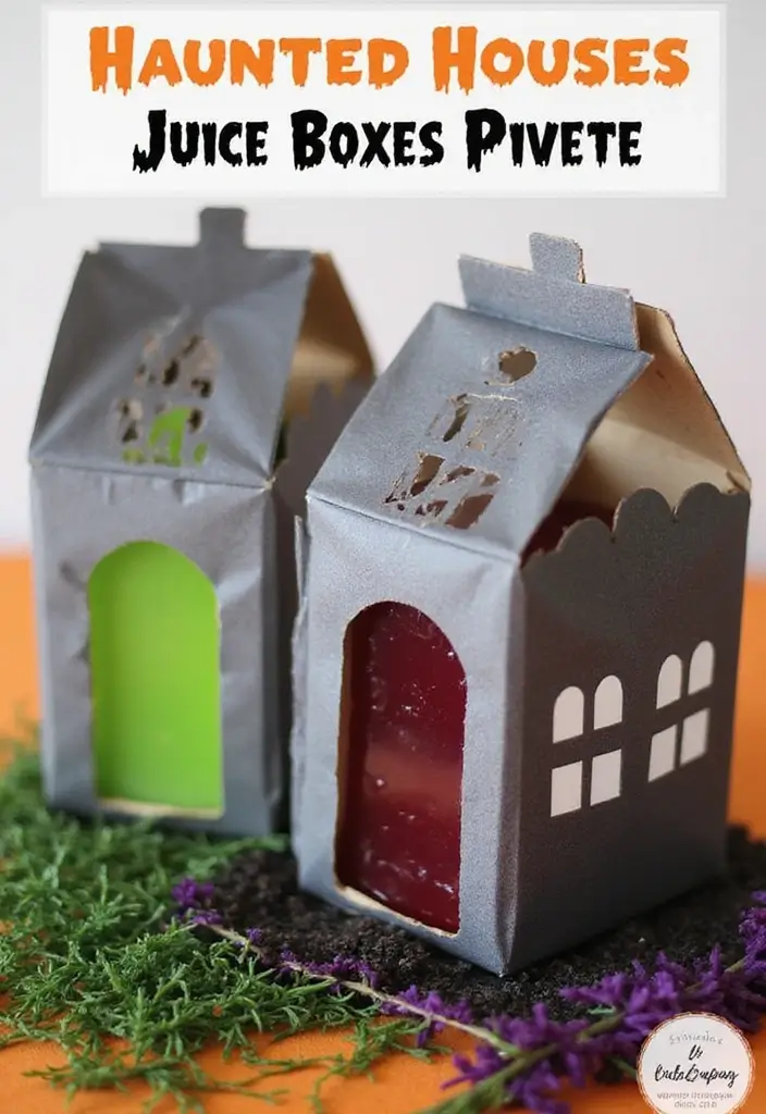 30+ Halloween Juice Box Ideas That Are Spooky Fun for Kids - 9. Haunted House Juice Boxes