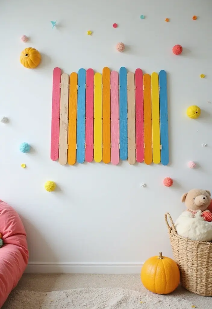 30+ Ice Sticks Craft Ideas That Turn Popsicles Into Creative Art - 21. Popsicle Stick Wall Art for Kids’ Rooms