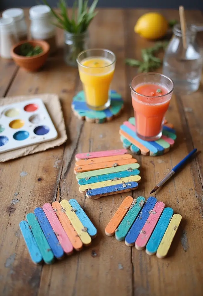 30+ Ice Sticks Craft Ideas That Turn Popsicles Into Creative Art - 3. Popsicle Stick Coasters