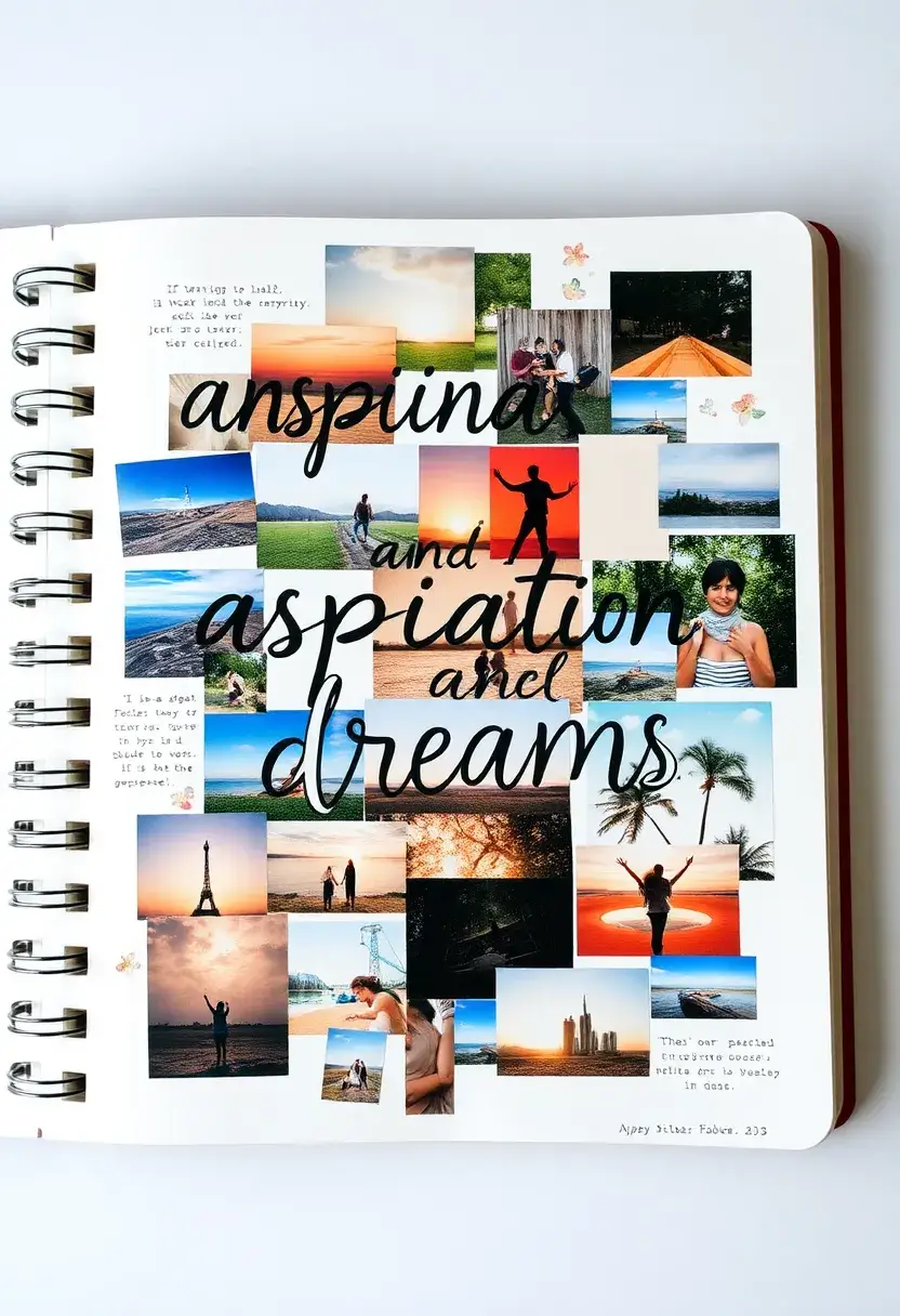 30+ Journal Decoration Ideas That Personalize Your Notebooks Beautifully - 29. Inspirational Image Collages