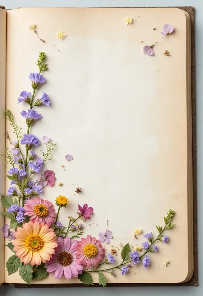 30+ Journal Decoration Ideas That Personalize Your Notebooks Beautifully - 5. Nature-Inspired Pressed Flowers