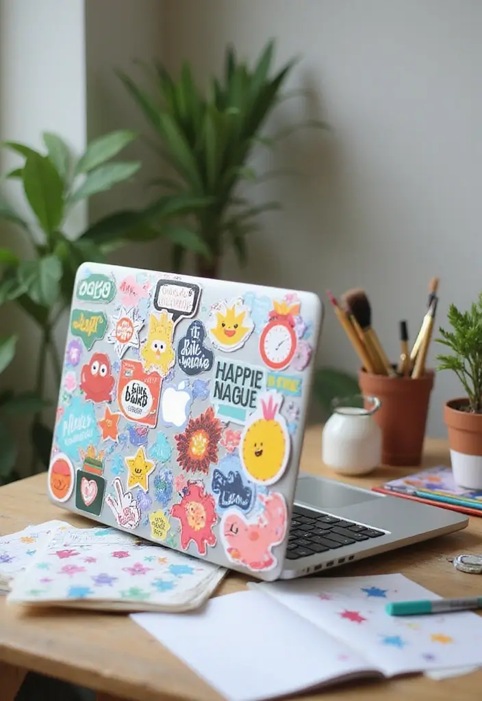 30+ Laptop Decoration Ideas That Make Tech Stylish, Fun, and Personalized - 2. Reusable Stickers