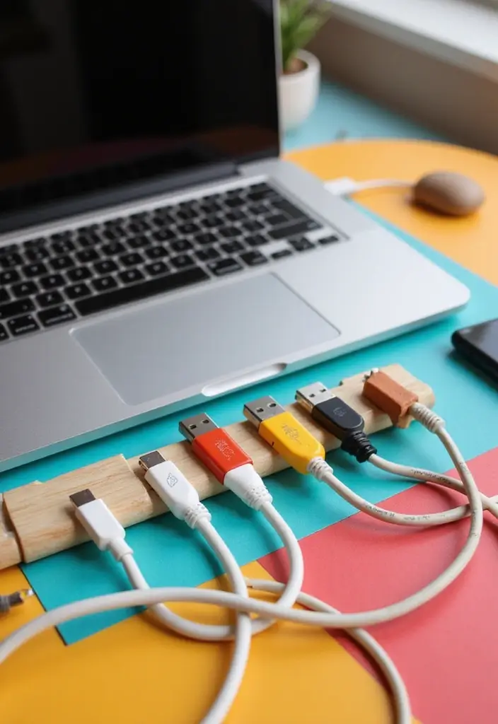 30+ Laptop Decoration Ideas That Make Tech Stylish, Fun, and Personalized - 23. Stylish Cord Holders