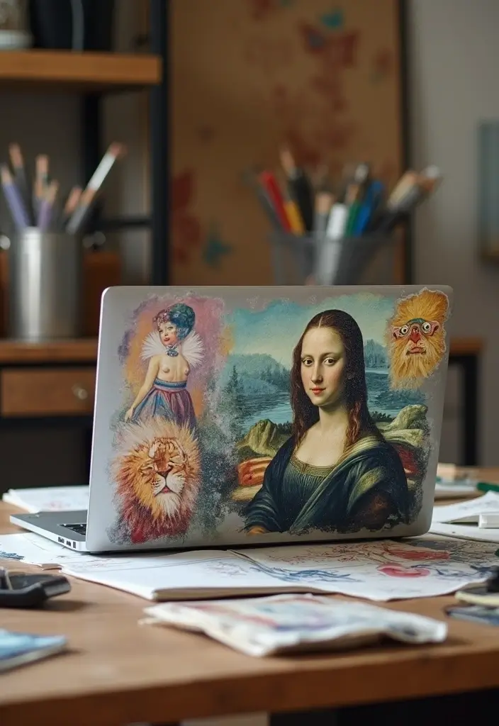 30+ Laptop Decoration Ideas That Make Tech Stylish, Fun, and Personalized - 29. Artistic Laptop Decals