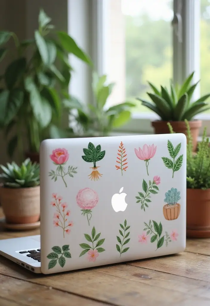 30+ Laptop Decoration Ideas That Make Tech Stylish, Fun, and Personalized - 6. Plant-Based Laptop Decals