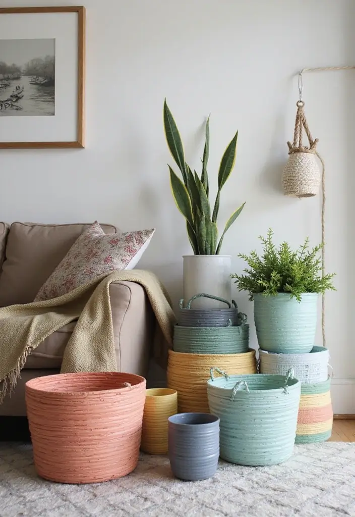 30+ Painting Craft Ideas That Make DIY Art Fun and Inspiring - 27. DIY Painted Baskets