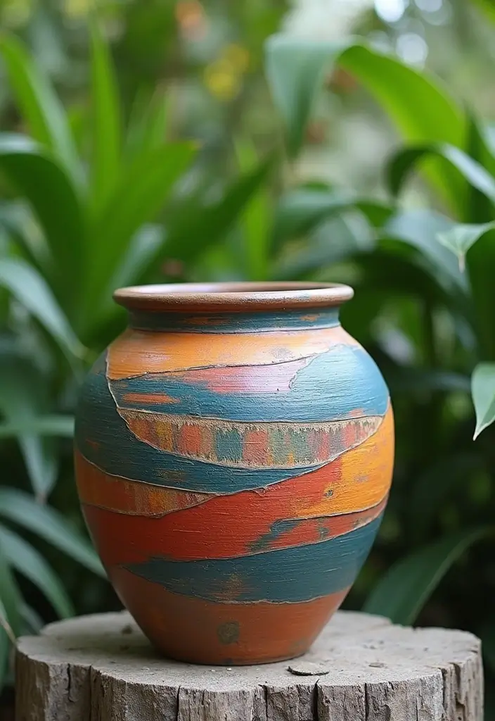 30+ Painting Ideas For Pots That Make Plants Pop and Look Stunning - 12. Textured Layered Paint Pots