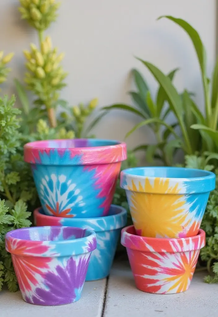 30+ Painting Ideas For Pots That Make Plants Pop and Look Stunning - 13. Tie-Dye Pots