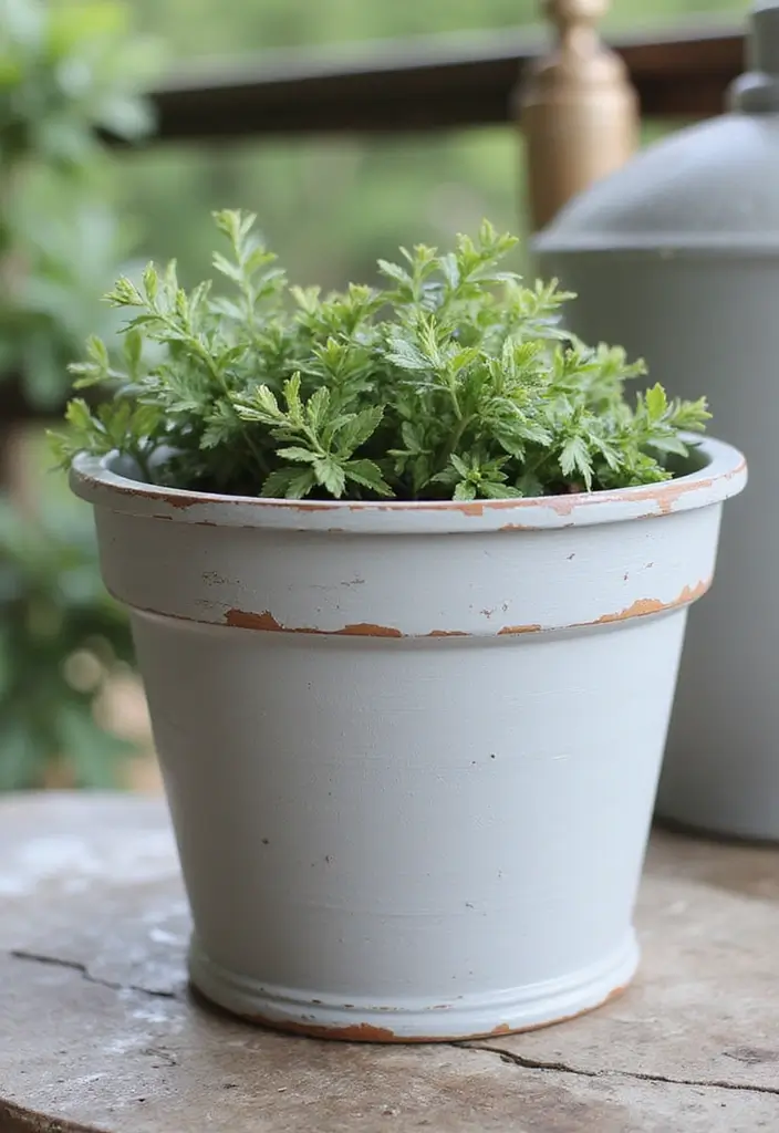 30+ Painting Ideas For Pots That Make Plants Pop and Look Stunning - 15. Farmhouse Style Chalk Paint Pots