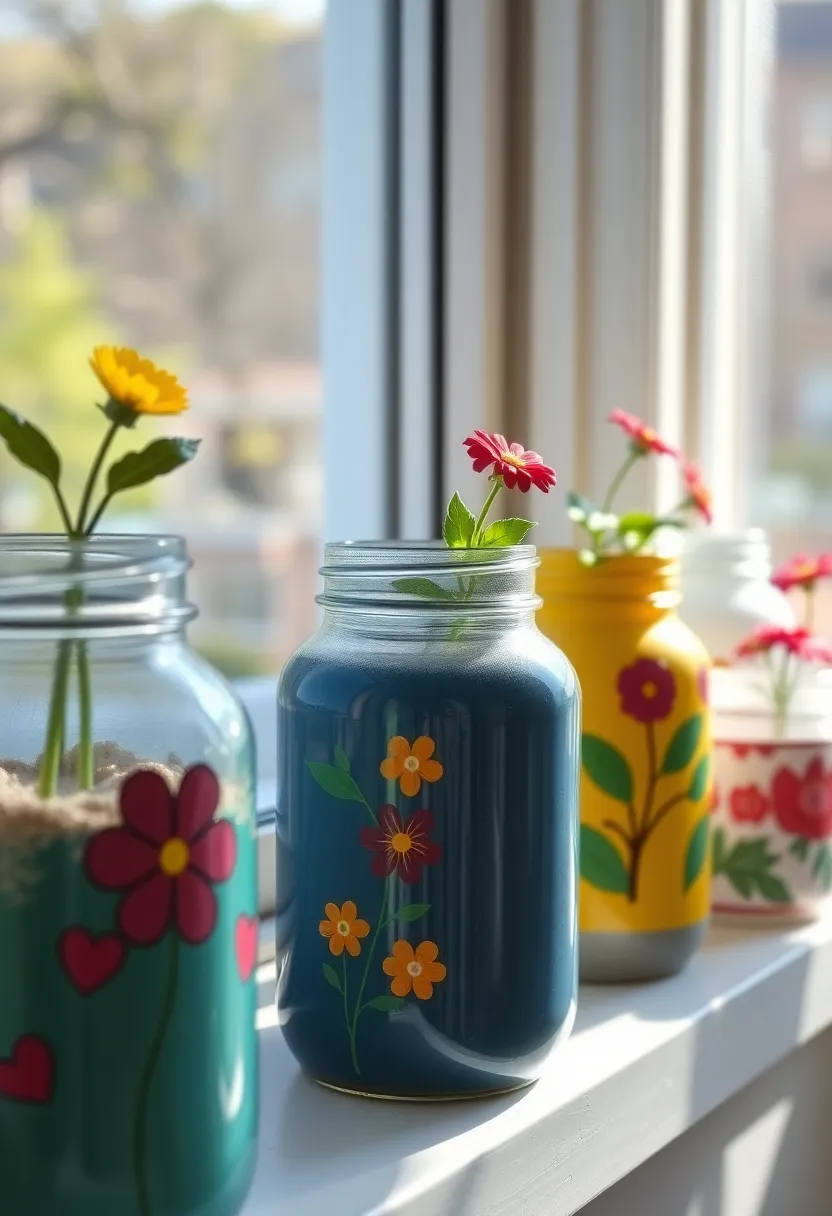 30+ Painting Ideas For Pots That Make Plants Pop and Look Stunning - 18. Upcycled Canning Jar Pots