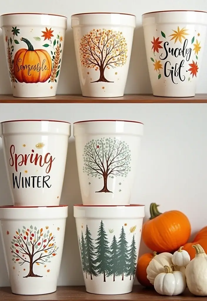 30+ Painting Ideas For Pots That Make Plants Pop and Look Stunning - 19. Seasonal Themed Pots