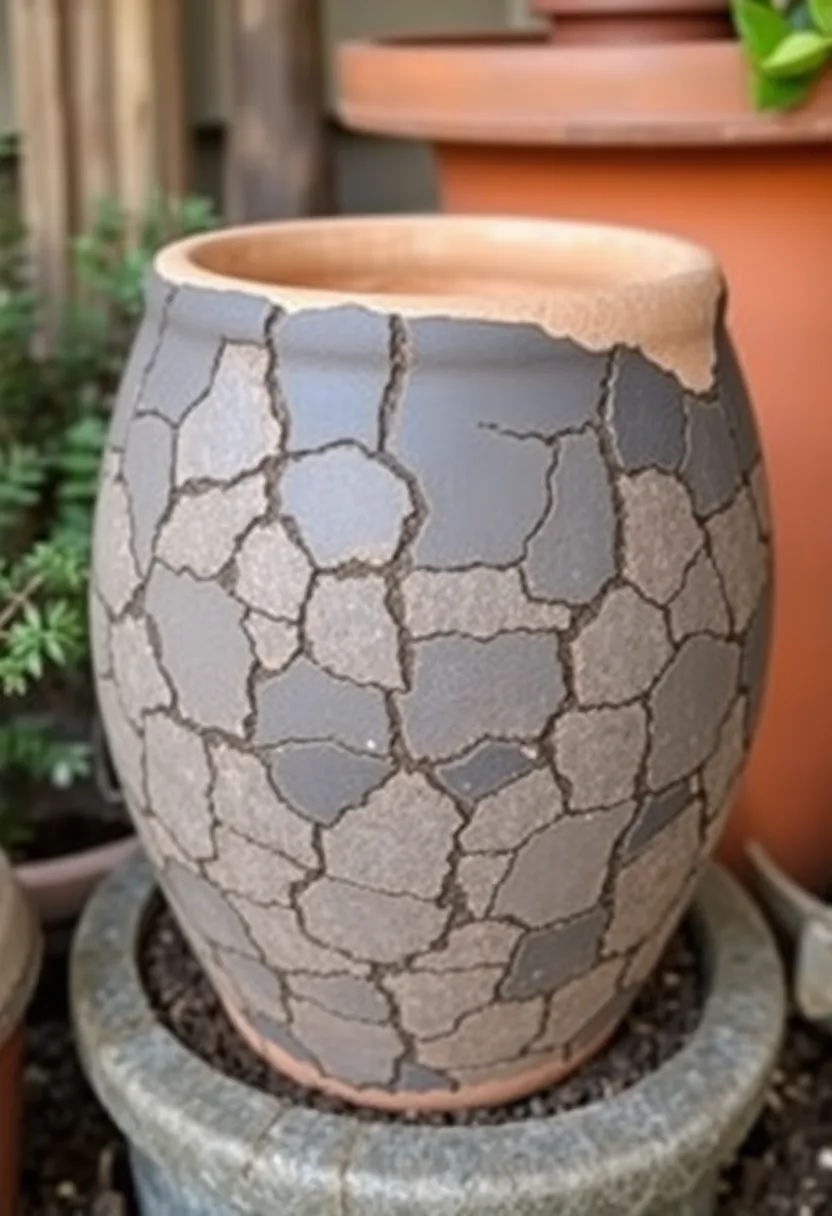 30+ Painting Ideas For Pots That Make Plants Pop and Look Stunning - 21. Cracked Earth Texture Pots