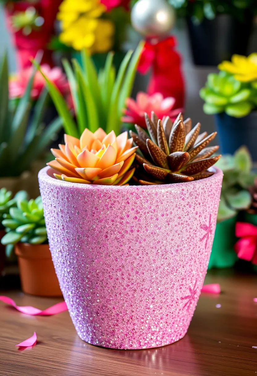 30+ Painting Ideas For Pots That Make Plants Pop and Look Stunning - 24. Glittery Glam Pots