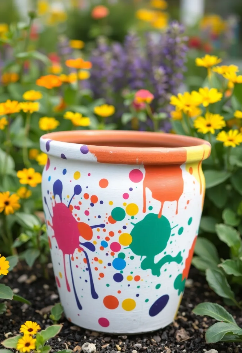 30+ Painting Ideas For Pots That Make Plants Pop and Look Stunning - 25. Artsy Splatter Pots