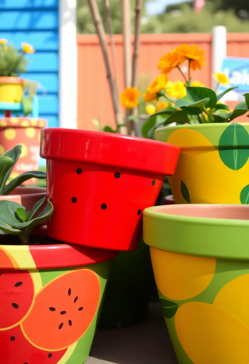 30+ Painting Ideas For Pots That Make Plants Pop and Look Stunning - 27. Fresh Fruit Inspired Pots