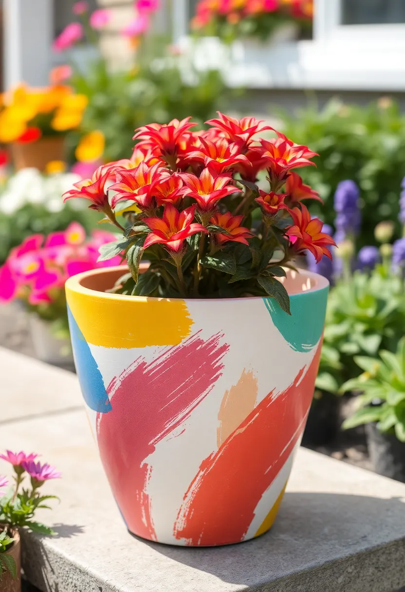 30+ Painting Ideas For Pots That Make Plants Pop and Look Stunning - 30. Artistic Brushstroke Pots