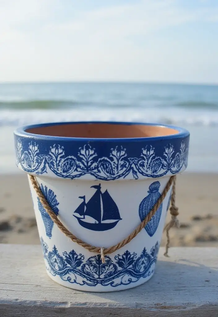 30+ Painting Ideas For Pots That Make Plants Pop and Look Stunning - 4. Nautical-Themed Pots