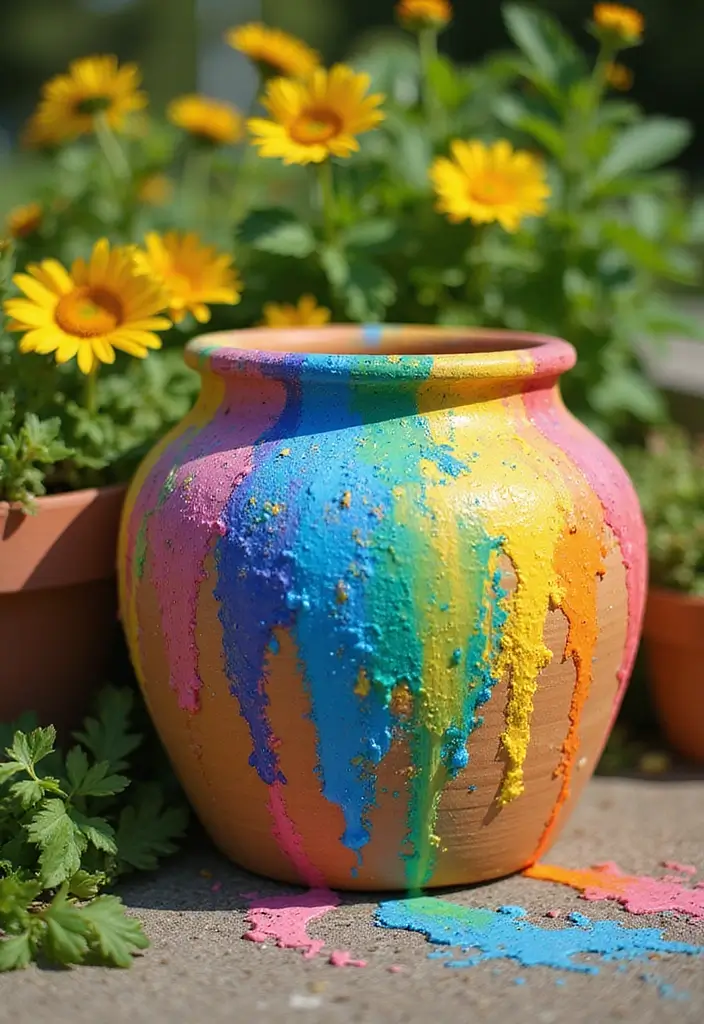 30+ Painting Ideas For Pots That Make Plants Pop and Look Stunning - 8. Rainbow Splash Pots