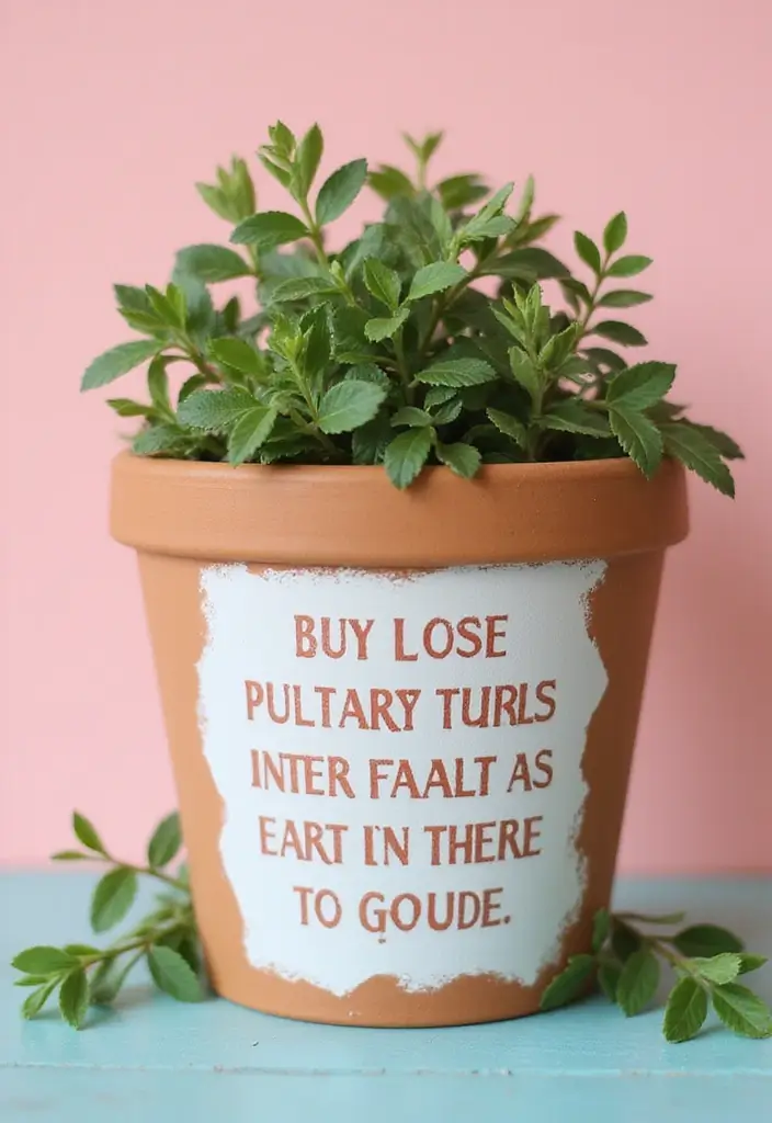 30+ Painting Ideas For Pots That Make Plants Pop and Look Stunning - 9. Stenciled Quotes and Words