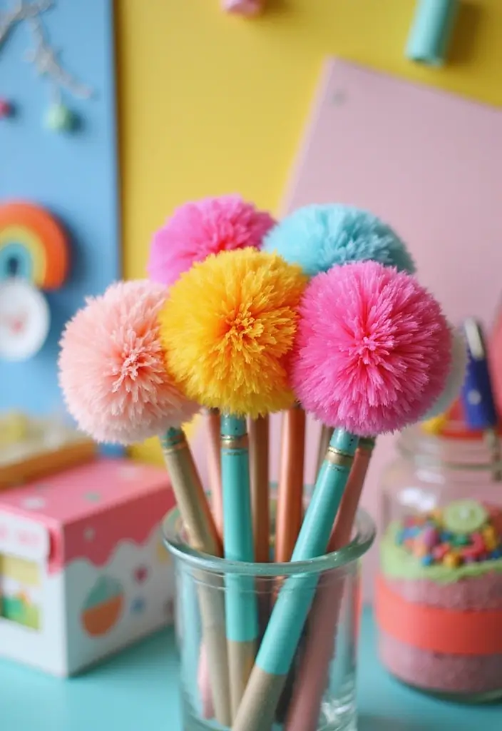 30+ Pen Decoration Ideas That Make Writing Fun, Stylish, and Personalized - 7. Pom-Pom Pops