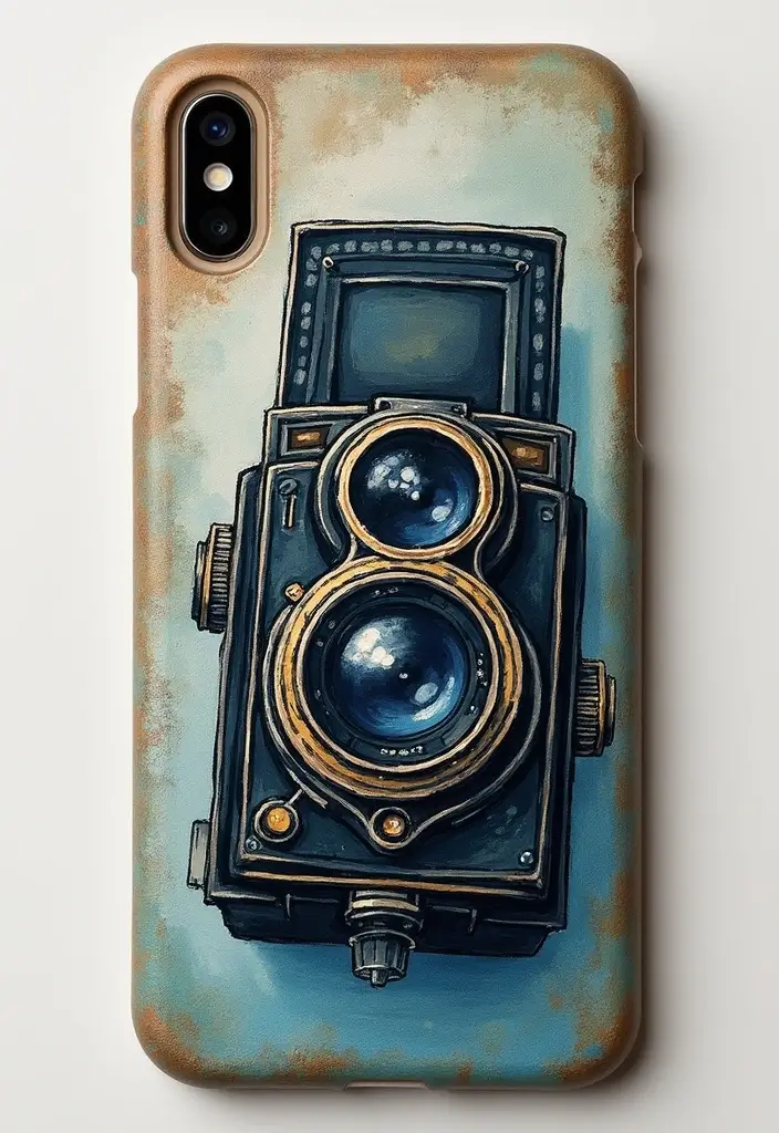30+ Phone Case Painting Ideas That Are Cute, Creative, and Unique - 19. Vintage Camera Design
