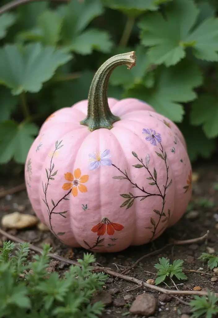 30+ Pink Pumpkin Painting Ideas That Add a Sweet Stylish Touch to Decor - 11. Nature-Inspired Pumpkin