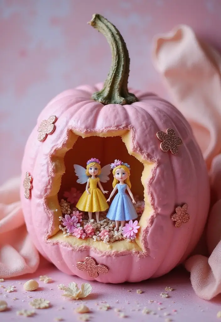 30+ Pink Pumpkin Painting Ideas That Add a Sweet Stylish Touch to Decor - 12. Whimsical Fairy Tale Pumpkin