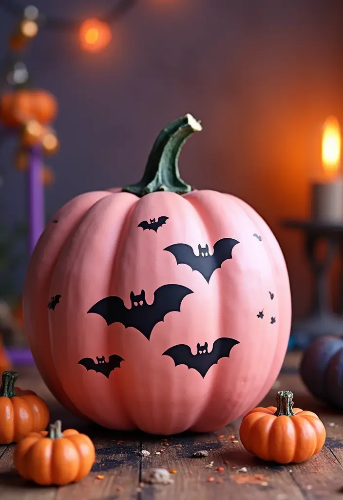 30+ Pink Pumpkin Painting Ideas That Add a Sweet Stylish Touch to Decor - 15. Halloween Theme Pumpkin