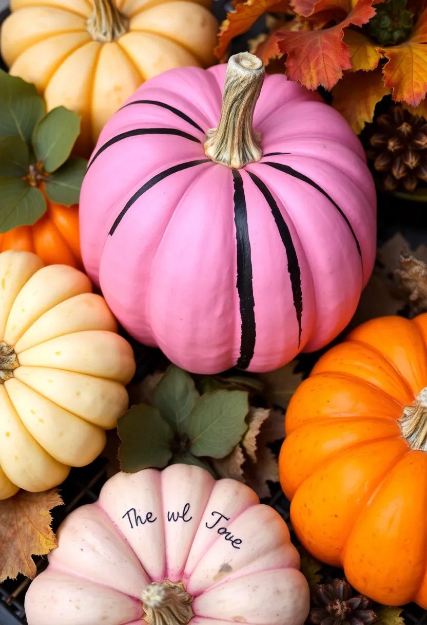 30+ Pink Pumpkin Painting Ideas That Add a Sweet Stylish Touch to Decor - 17. Simple Striped Pumpkin