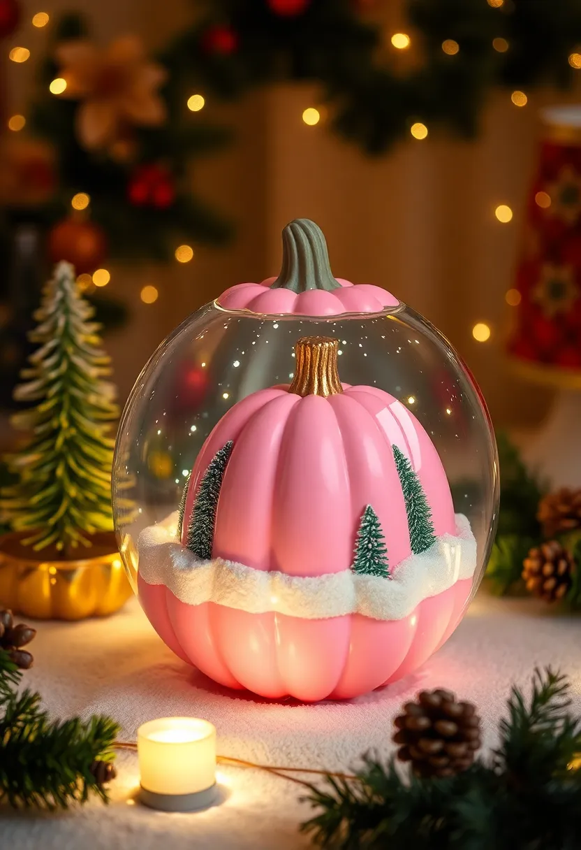 30+ Pink Pumpkin Painting Ideas That Add a Sweet Stylish Touch to Decor - 21. Snow Globe Pumpkin