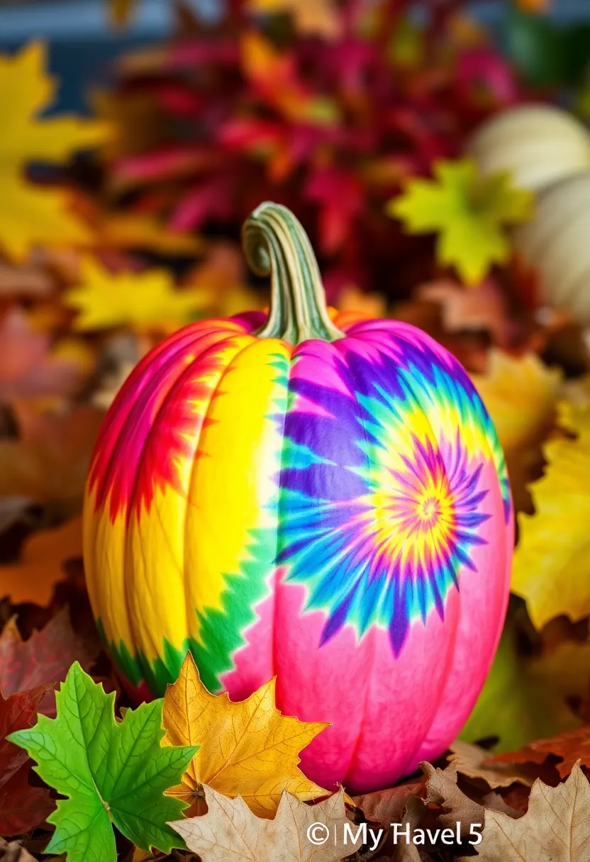 30+ Pink Pumpkin Painting Ideas That Add a Sweet Stylish Touch to Decor - 23. Tie-Dye Pumpkin