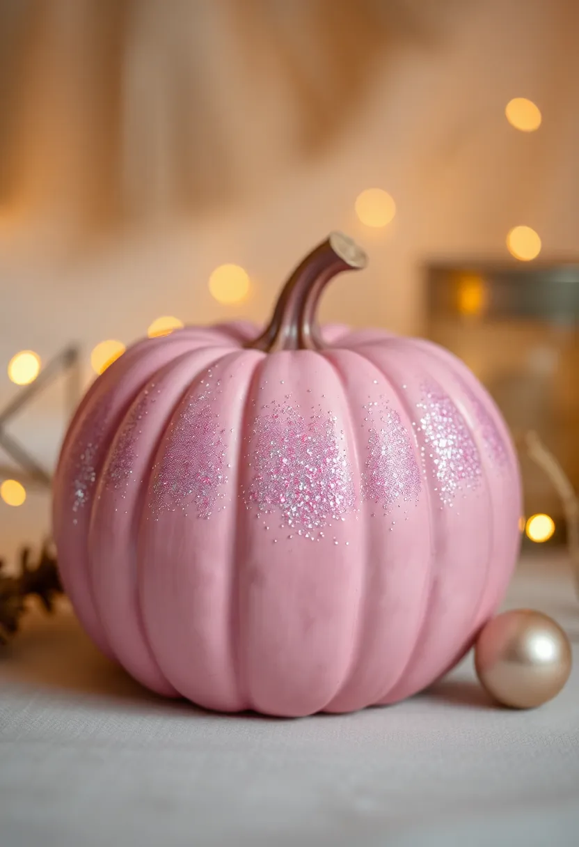 30+ Pink Pumpkin Painting Ideas That Add a Sweet Stylish Touch to Decor - 25. Gradient Glitter Pumpkin