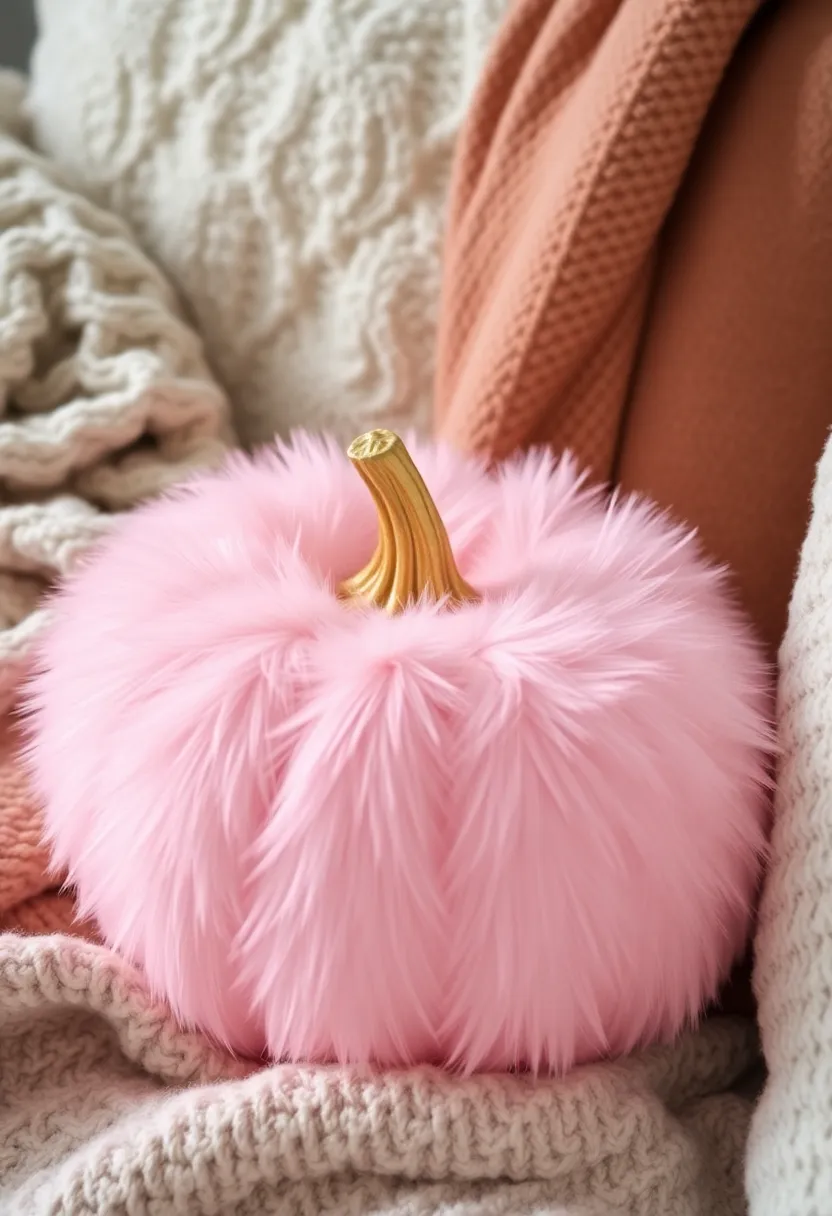 30+ Pink Pumpkin Painting Ideas That Add a Sweet Stylish Touch to Decor - 27. Faux Fur Pumpkin