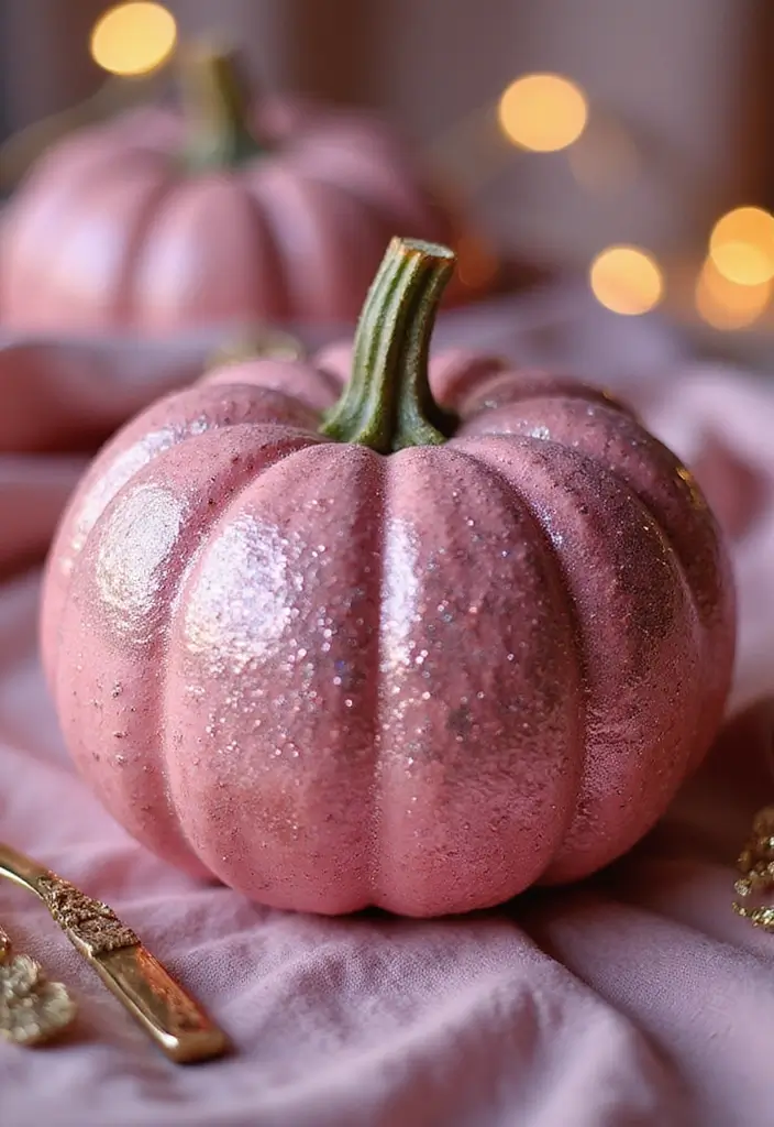 30+ Pink Pumpkin Painting Ideas That Add a Sweet Stylish Touch to Decor - 3. Glitter and Glam Pumpkin