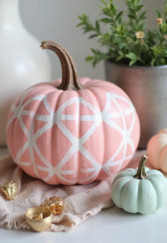 30+ Pink Pumpkin Painting Ideas That Add a Sweet Stylish Touch to Decor - 4. Geometric Patterns Pumpkin