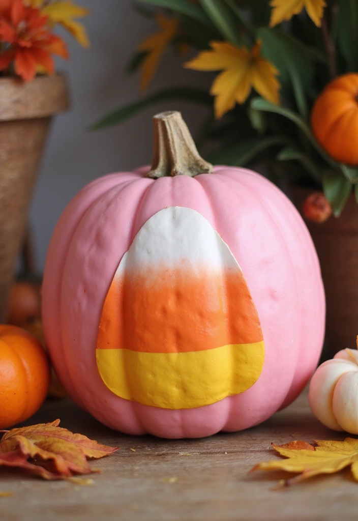 30+ Pink Pumpkin Painting Ideas That Add a Sweet Stylish Touch to Decor - 7. Candy Corn Gradient Pumpkin