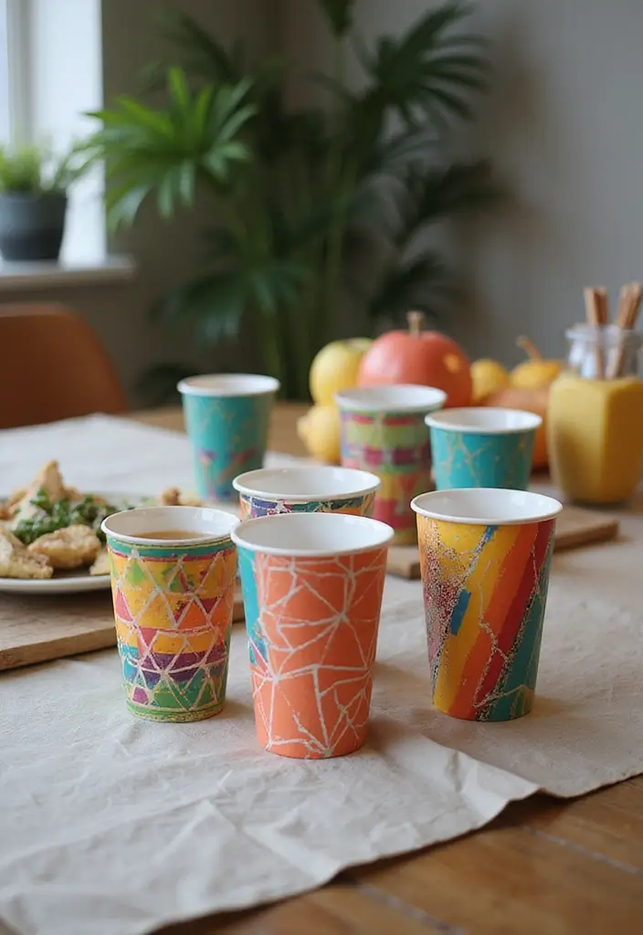 30+ Plastic Cup Decoration Ideas That Make Parties and Events Stylish - 15. Bright Geometric Designs