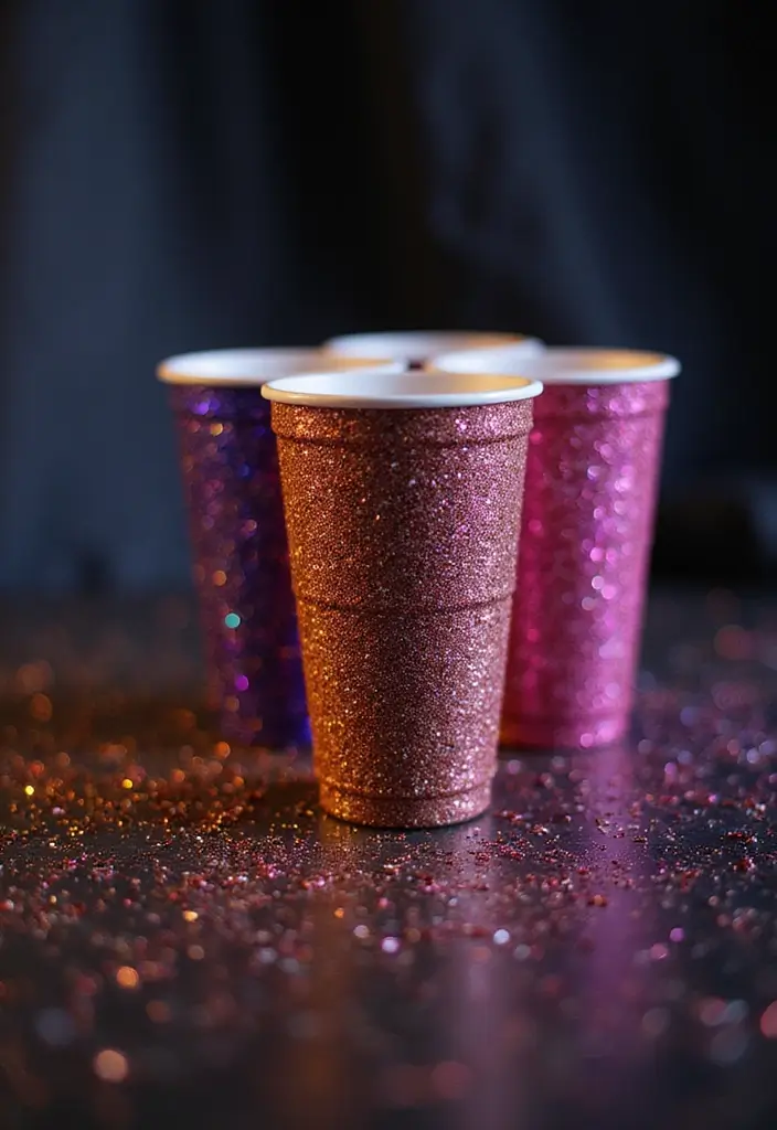 30+ Plastic Cup Decoration Ideas That Make Parties and Events Stylish - 2. Glitter and Glam