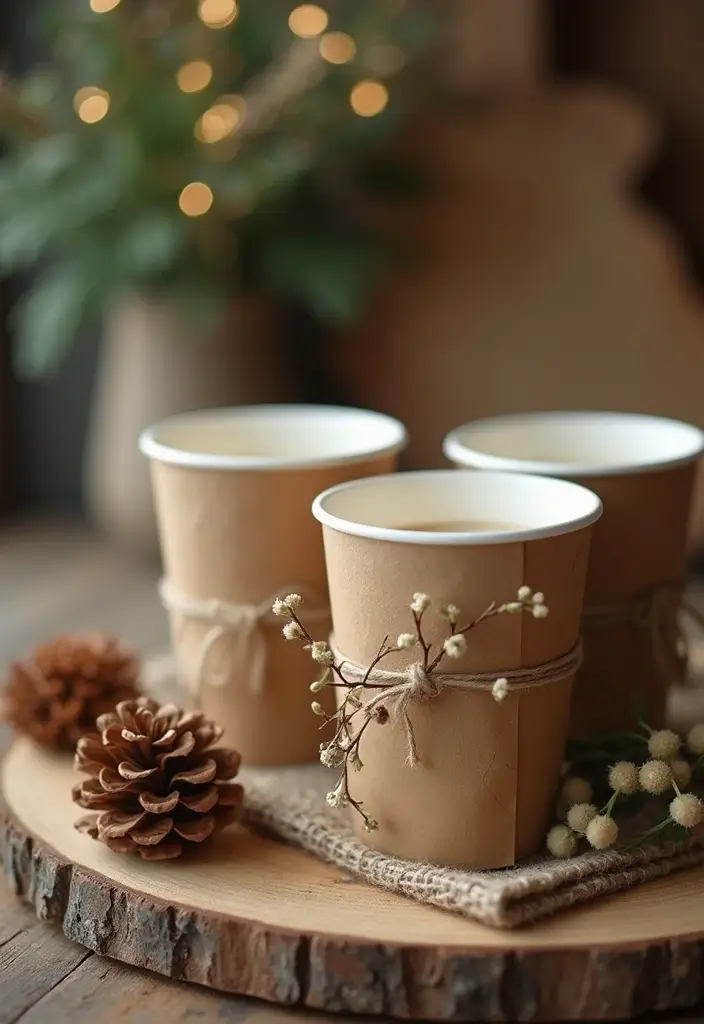 30+ Plastic Cup Decoration Ideas That Make Parties and Events Stylish - 26. Rustic Brown Paper Wrap