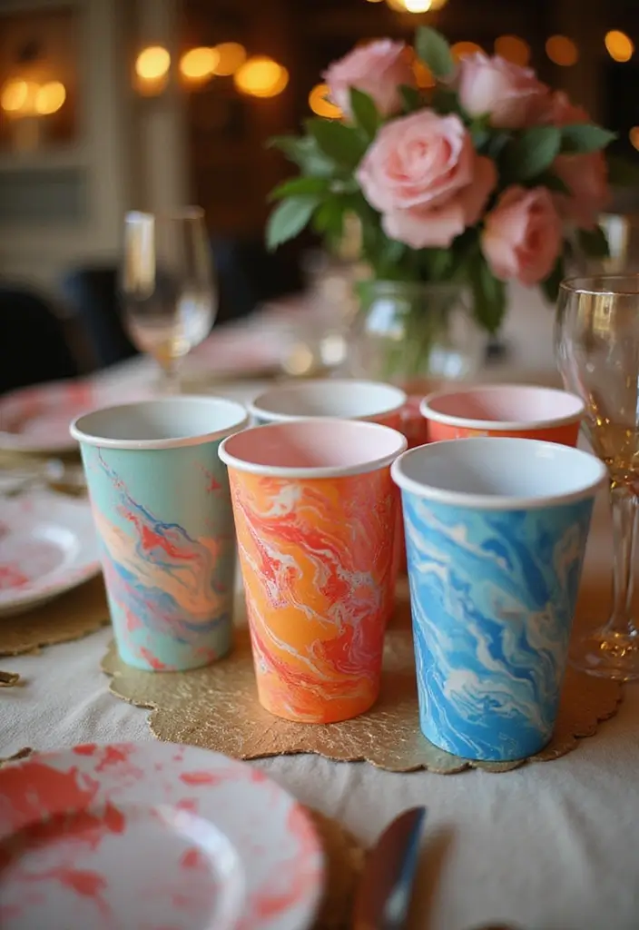 30+ Plastic Cup Decoration Ideas That Make Parties and Events Stylish - 28. Marbled Designs