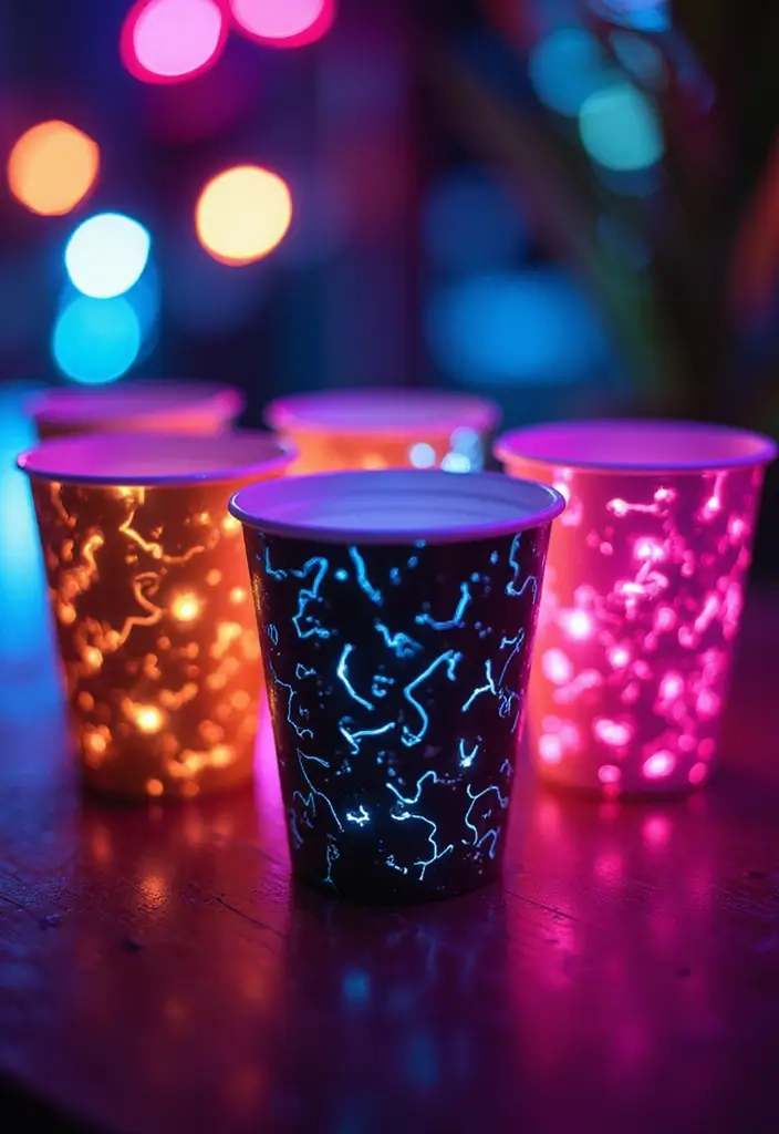 30+ Plastic Cup Decoration Ideas That Make Parties and Events Stylish - 29. Bright Neon Patterns