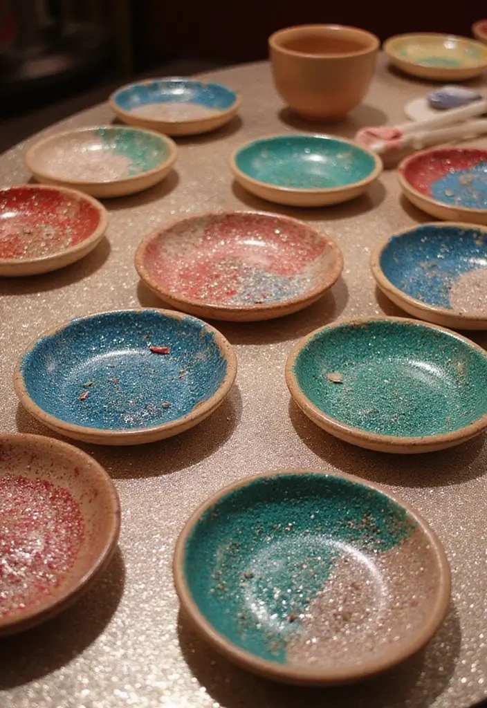 30+ Ring Dish Painting Ideas That Make Jewelry Storage Cute and Fun - 23. Glitter Galore