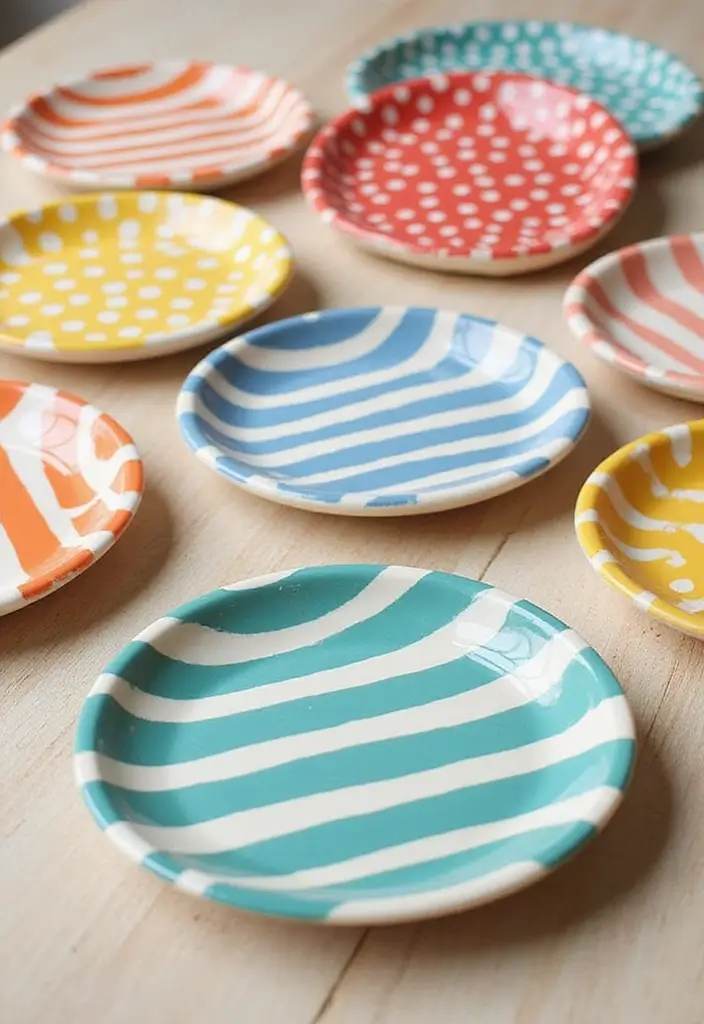 30+ Ring Dish Painting Ideas That Make Jewelry Storage Cute and Fun - 9. Bold Stripes and Dots