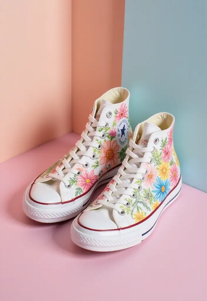 30+ Shoe Painting Ideas Converse That Look Cool and Trendy - 1. Floral Delight