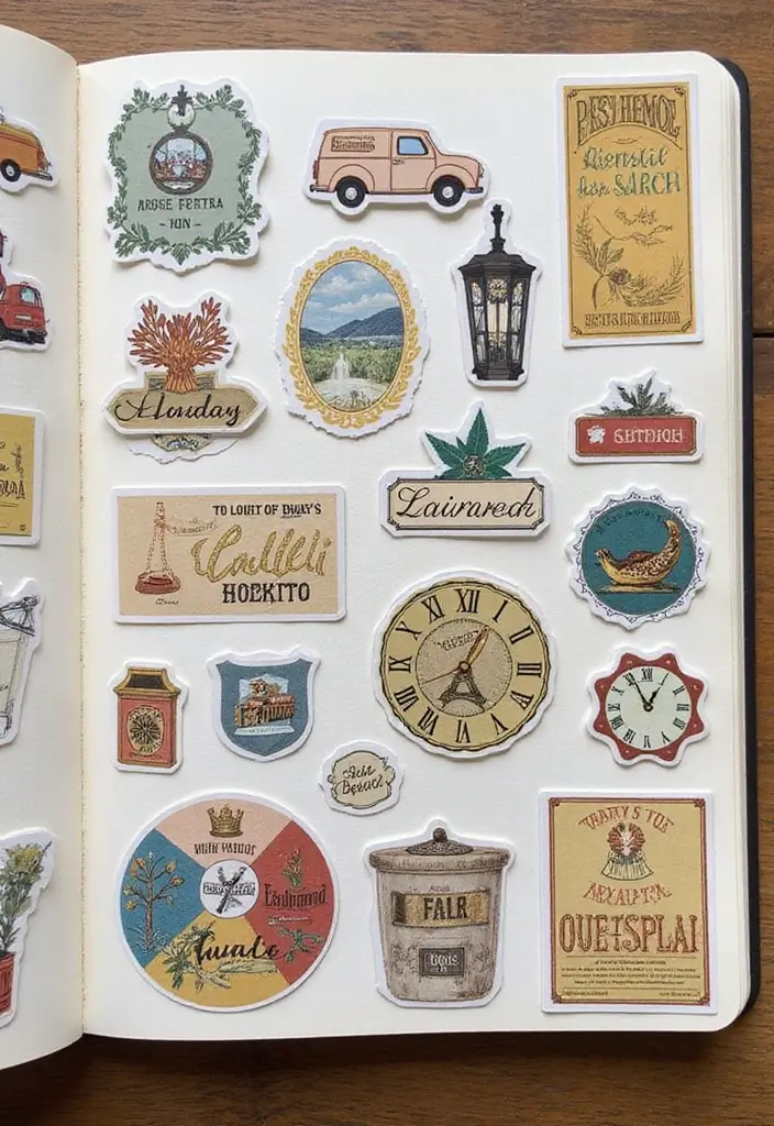 30+ Sticker Journal Ideas That Make Planning Fun and Colorful - 12. Vintage and Retro Stickers