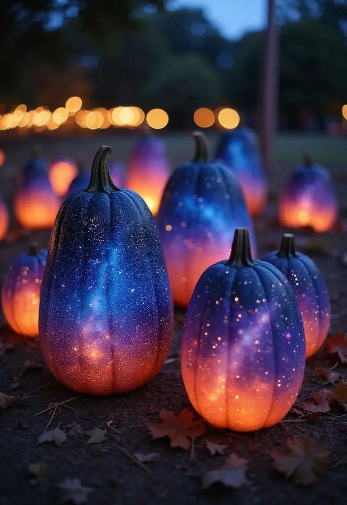 30+ Tall Pumpkin Painting Ideas That Are Eye-Catching and Unique - 11. Space and Galaxy Themes