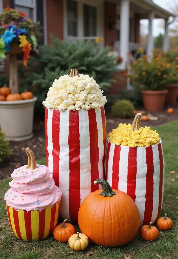 30+ Tall Pumpkin Painting Ideas That Are Eye-Catching and Unique - 14. Fun Food Themes