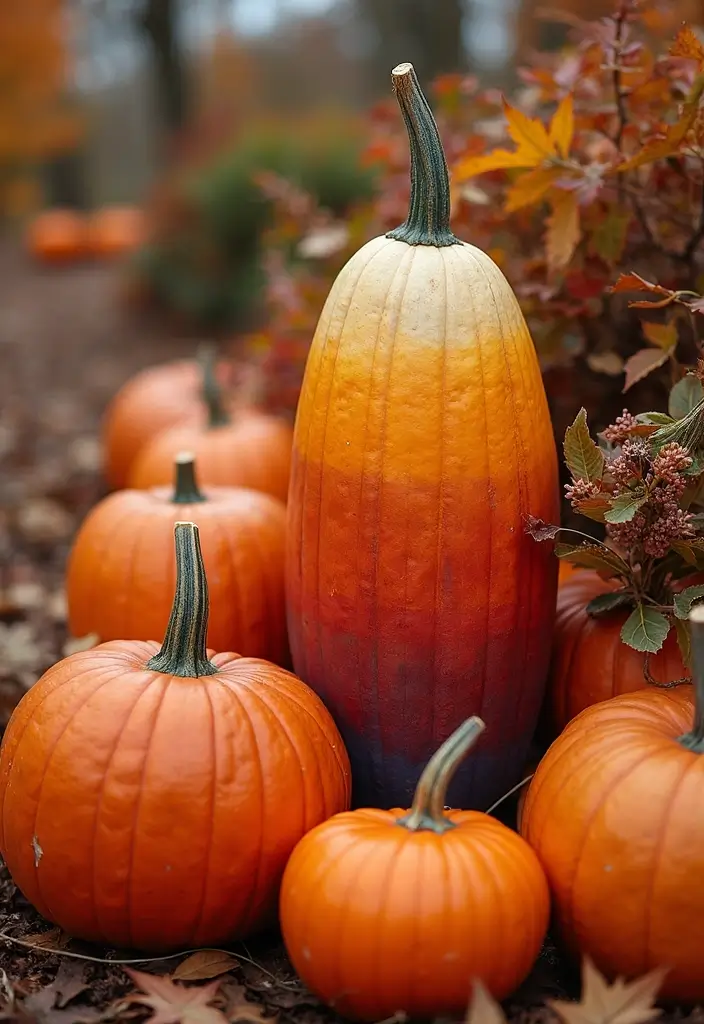 30+ Tall Pumpkin Painting Ideas That Are Eye-Catching and Unique - 15. Ombre Effect Pumpkins